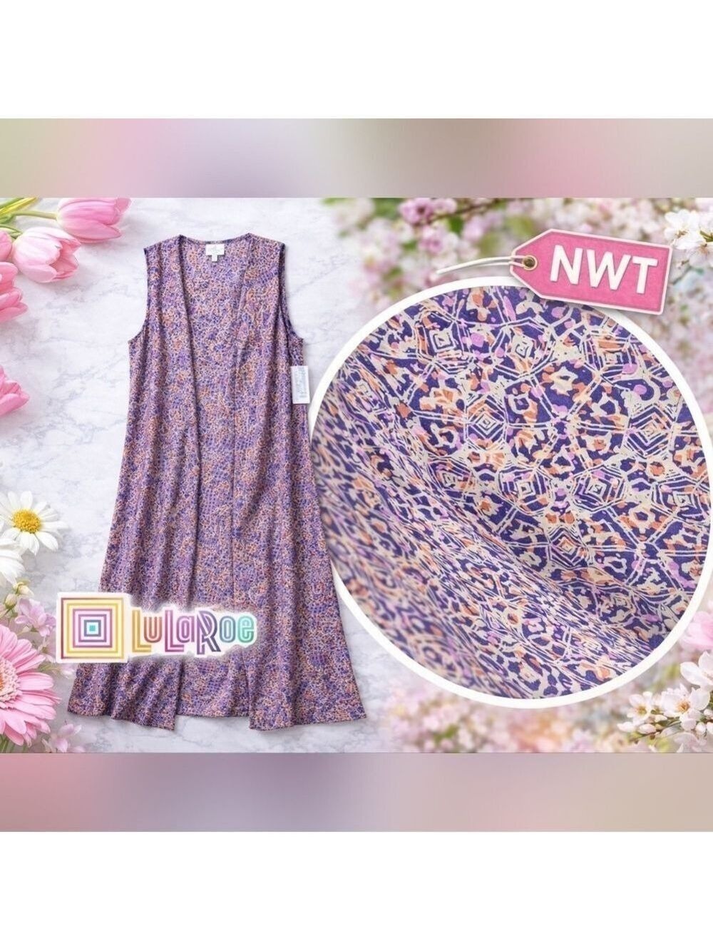 NWT Lularoe Joy Sleeveless Duster Cover Up Vest Kimono Purple Size Medium 10-12